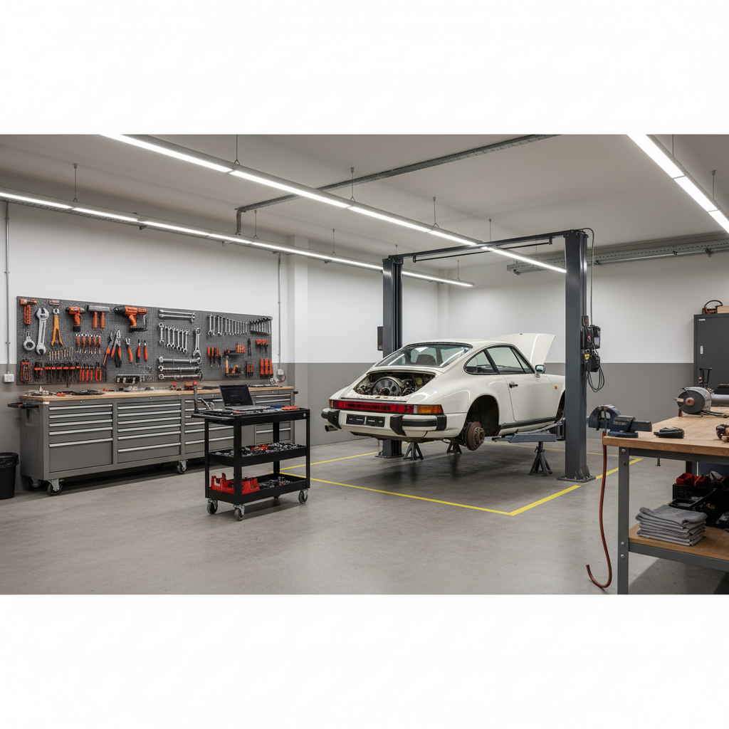 Neat automotive workshop interior
